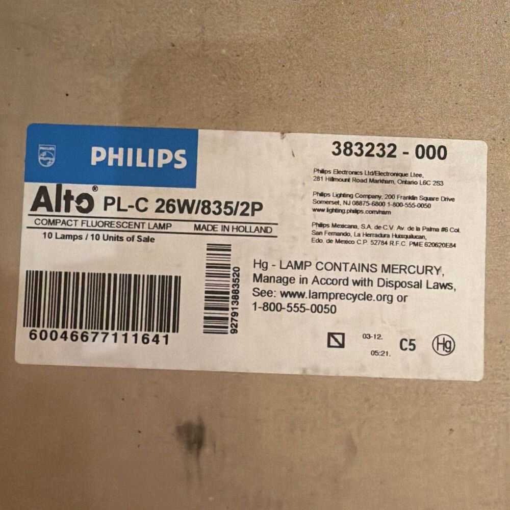 Philips Alto PL-C 26W/835/2P CFL Light Bulb 2-Pin G24d-3 383232 10-Pack Box NOS